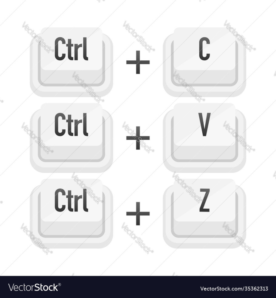 ctrl plus c v and z white d royalty free vector image
